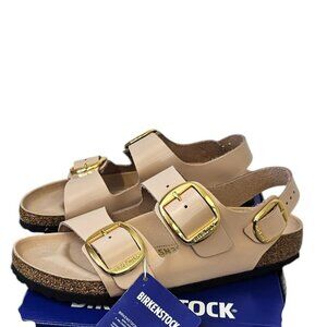 Birkenstock Womens Milano Big Buckle High Shine, New Beige, Narrow, 40 / US 9